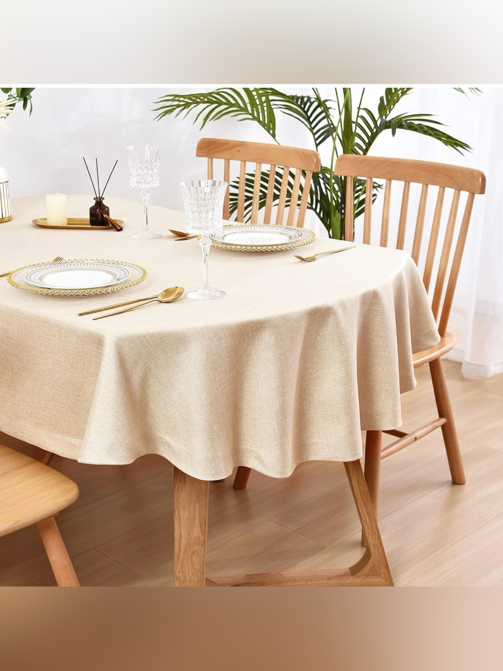 Wolkemer Faux Linen Oval Tablecloth Heavy Duty Wrinkle Resistant